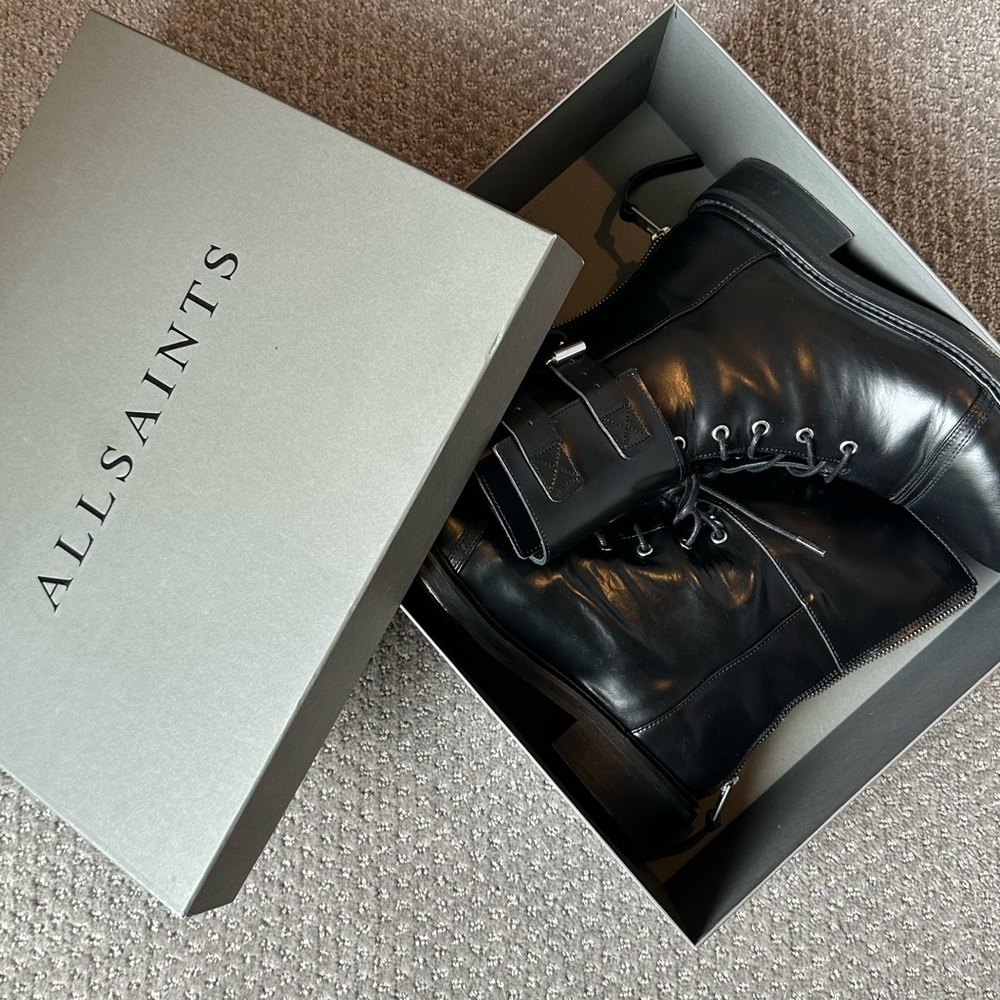 AllSaints Black Leather Combat Boots